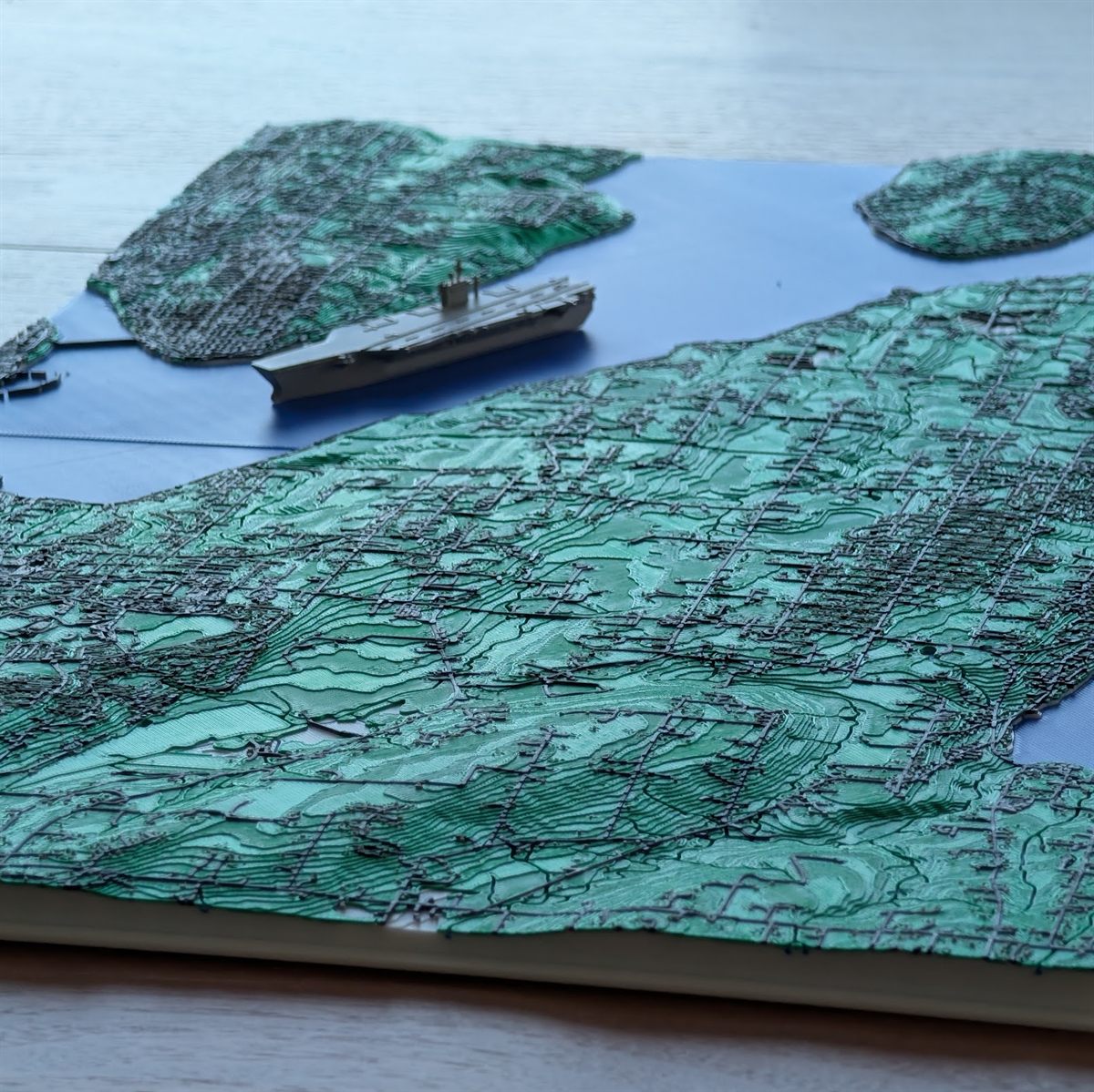 A custom 3D map of a coastline
