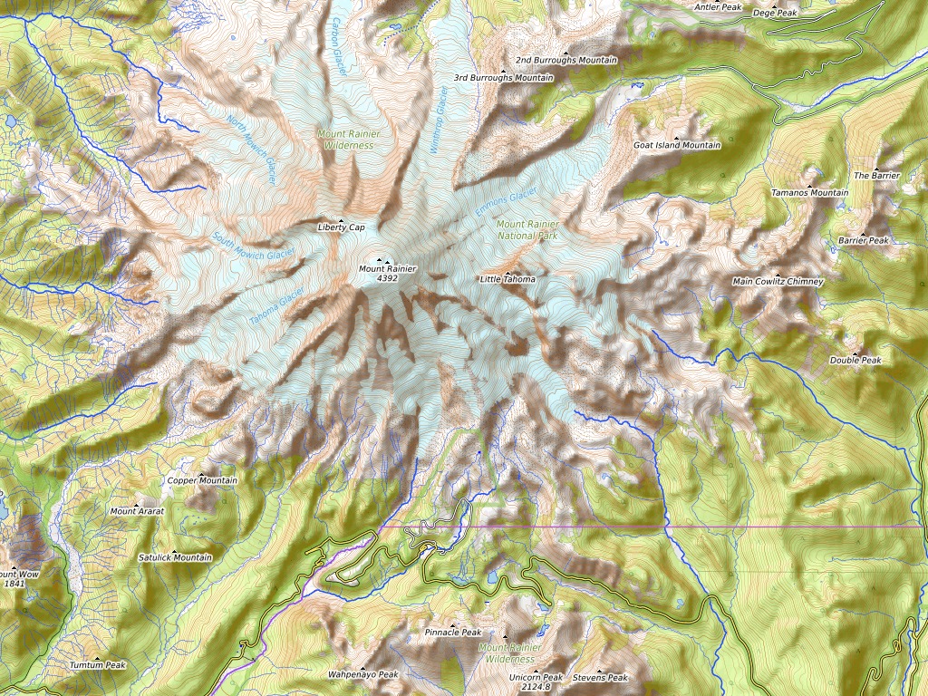 Topographic map of Mount Rainier
